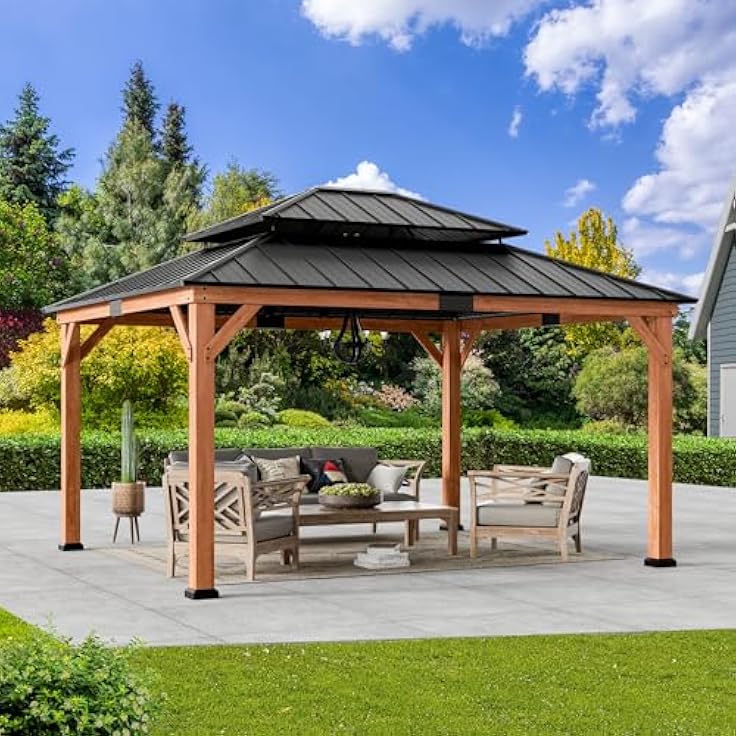 Stylish Wooden Gazebo with Comfortable Seating Area
